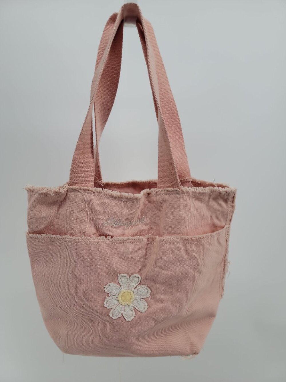 Life is Good Pink Canvas Mini Tote Bag Daisy Applique Small Lunch Bag